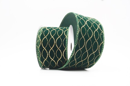 Groen glitterlint met ogee-raster en draad_KW0469GC-3-127